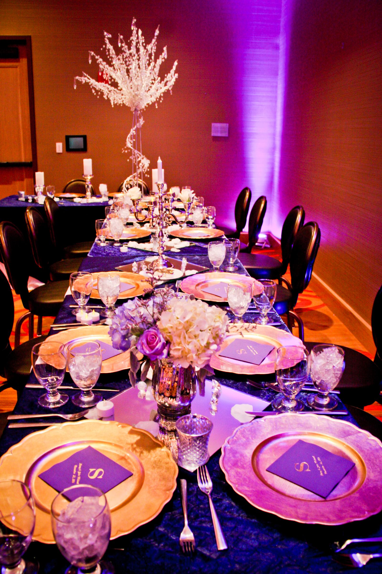 wedding party table with banquet place settings